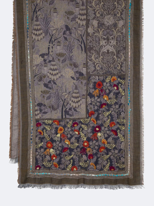 SCARF18597 | Soft Cotton Embroidered Floral Scarf - Lilac/Blue - Pre Order