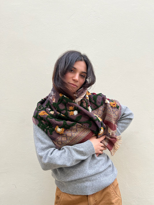 SCARF17258 | Embroidered Floral Scarf / Green - Pre Order