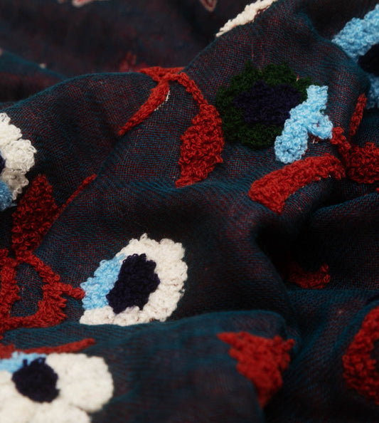 SCARF17258 | Soft Cotton Embroidered Floral Scarf - Navy - Pre Order