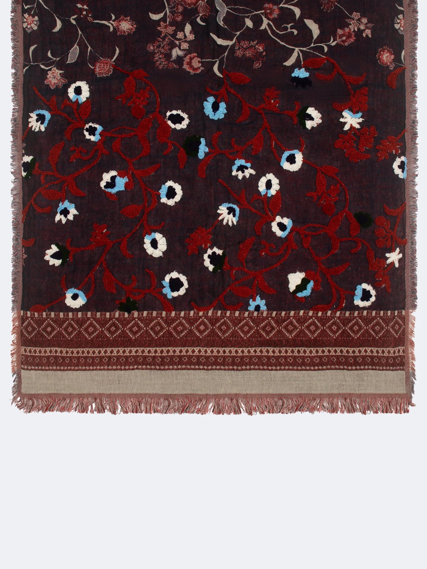 SCARF17258 | Soft Cotton Embroidered Floral Scarf - Navy - Pre Order