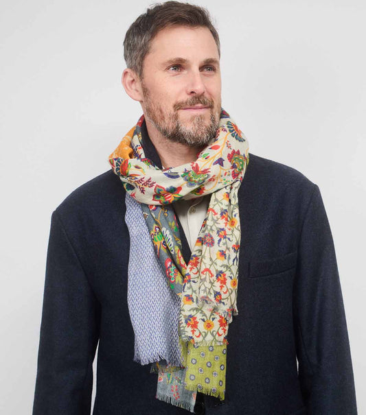 SCARF16647 | Patchwork Printed Scarf Green / Yellow - Pre Order