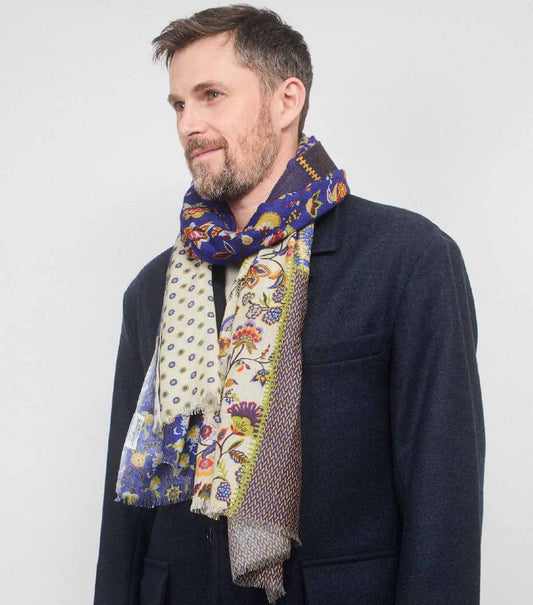 SCARF16647 | Patchwork Printed Scarf Navy/Cream - Pre Order