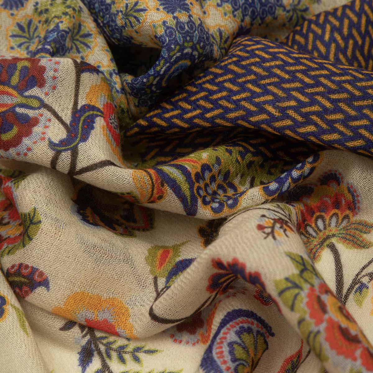 SCARF16647 | Patchwork Printed Scarf Navy/Cream - Pre Order