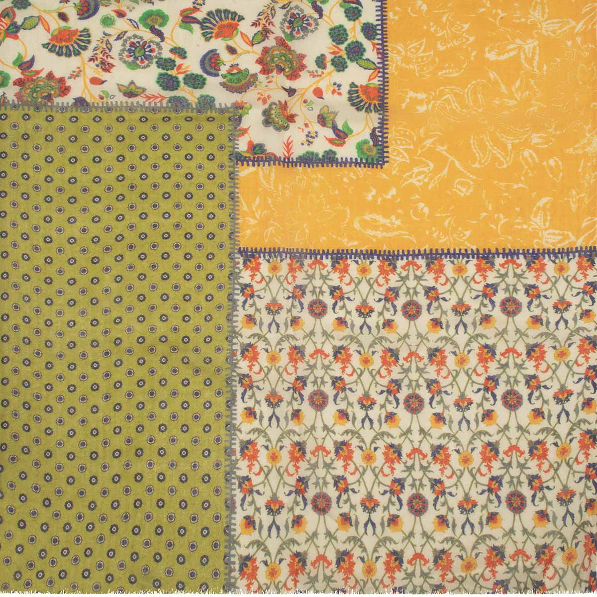 SCARF16647 | Patchwork Printed Scarf Green / Yellow - Pre Order