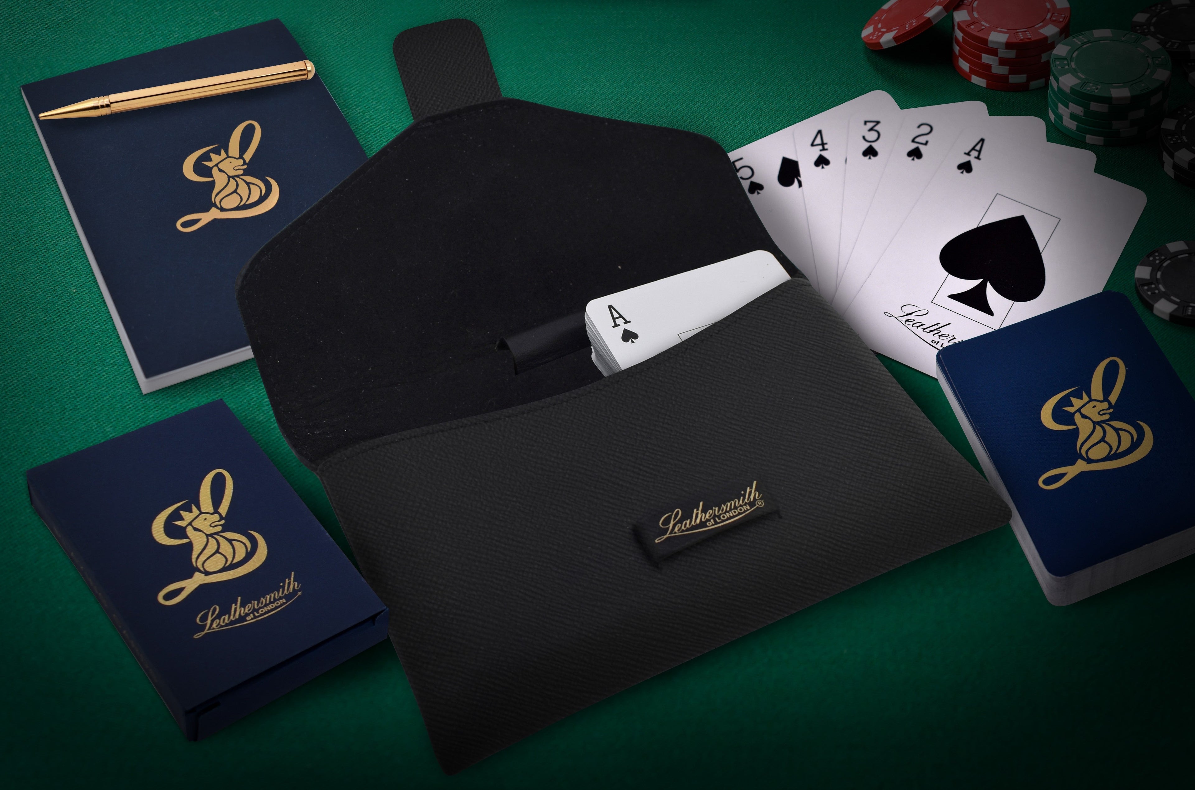 Branded Playing Cards and Playing Card Leather Pouch Set