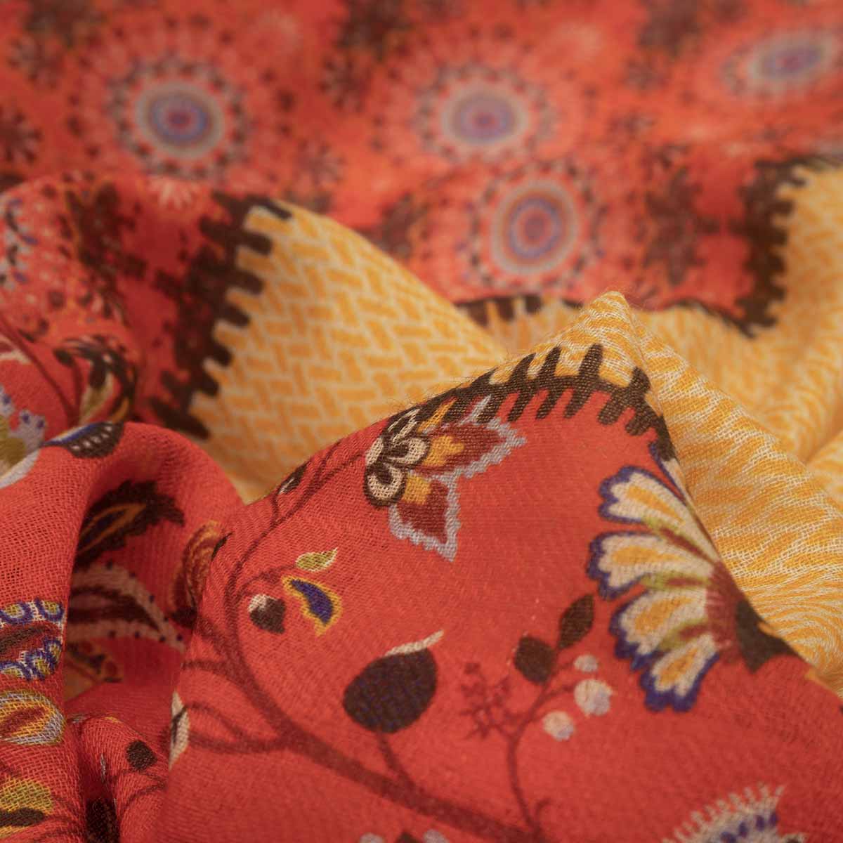Orange/Yellow Patchwork Printed Scarf Close-Up