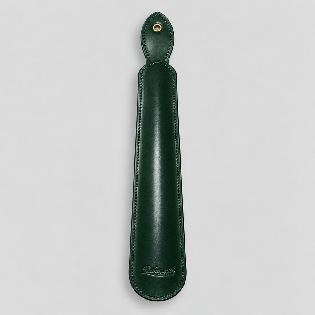 Bottle green bridle leather large shoe horn, made in England