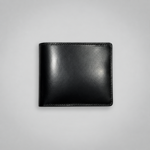 Black bridle leather eight card bifold wallet by Leathersmith of London