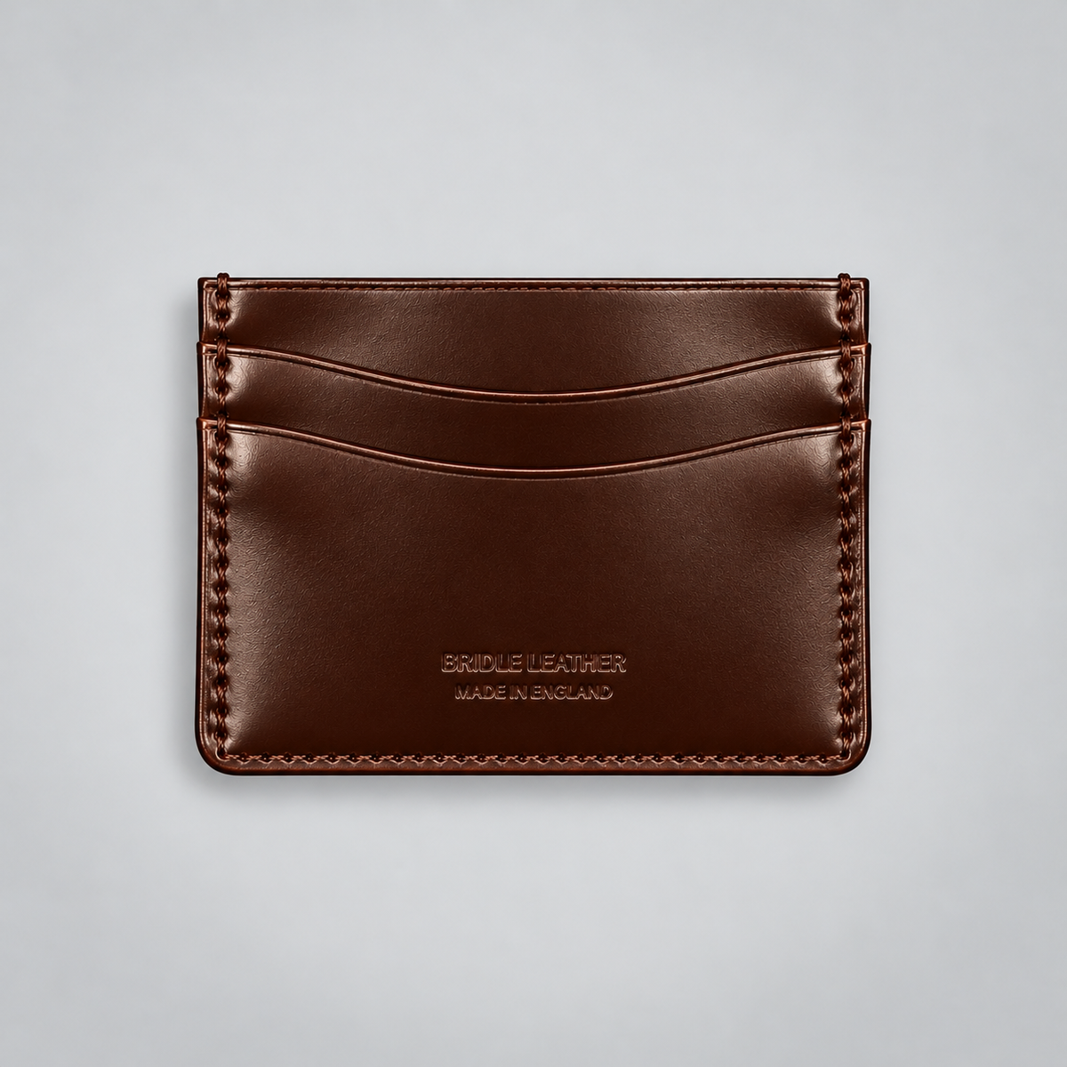 Reverse of brown bridle leather cardholder showing card compartments