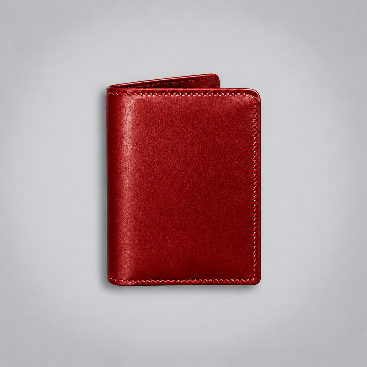Red bridle leather two-gusset business card case by Leathersmith