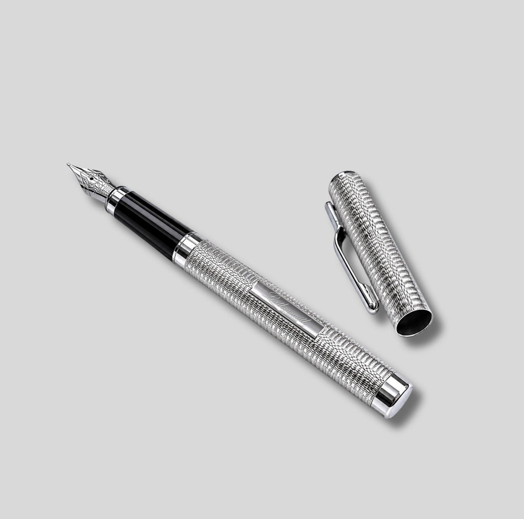 WM4ET/LS | Mayfair 925 Sterling Silver Fountain Pen - Hand Engine-Turned Barleycorn Guilloché