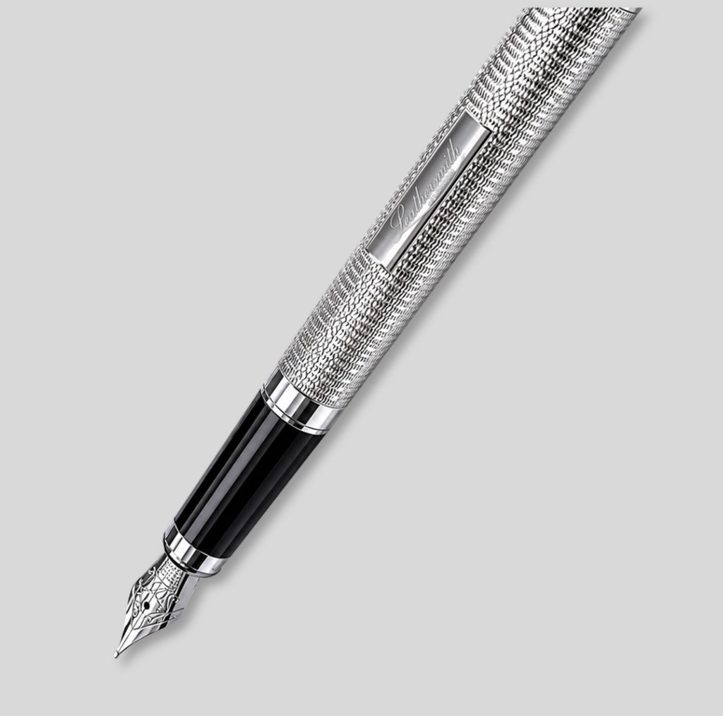 WM4ET/LS | Mayfair 925 Sterling Silver Fountain Pen - Hand Engine-Turned Barleycorn Guilloché