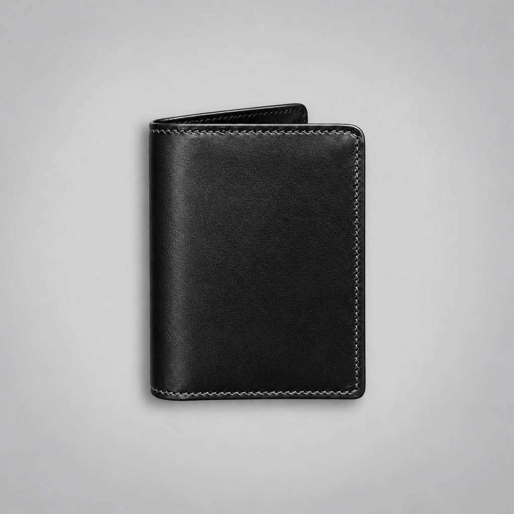 Black bridle leather two-gusset business card case by Leathersmith