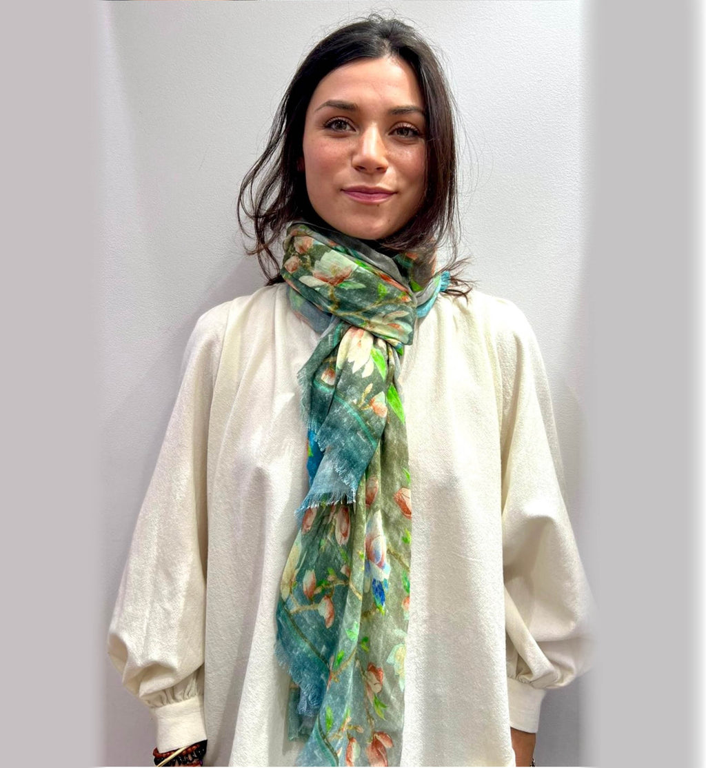 SCARF19780 | Aqua Blue Cashmere Mix Printed Scarf