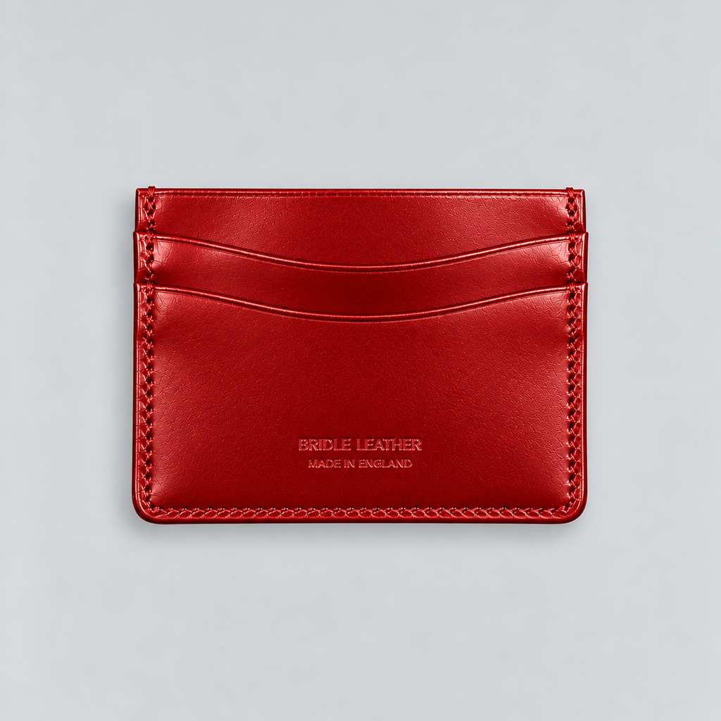 Reverse of red bridle leather cardholder showing card slots