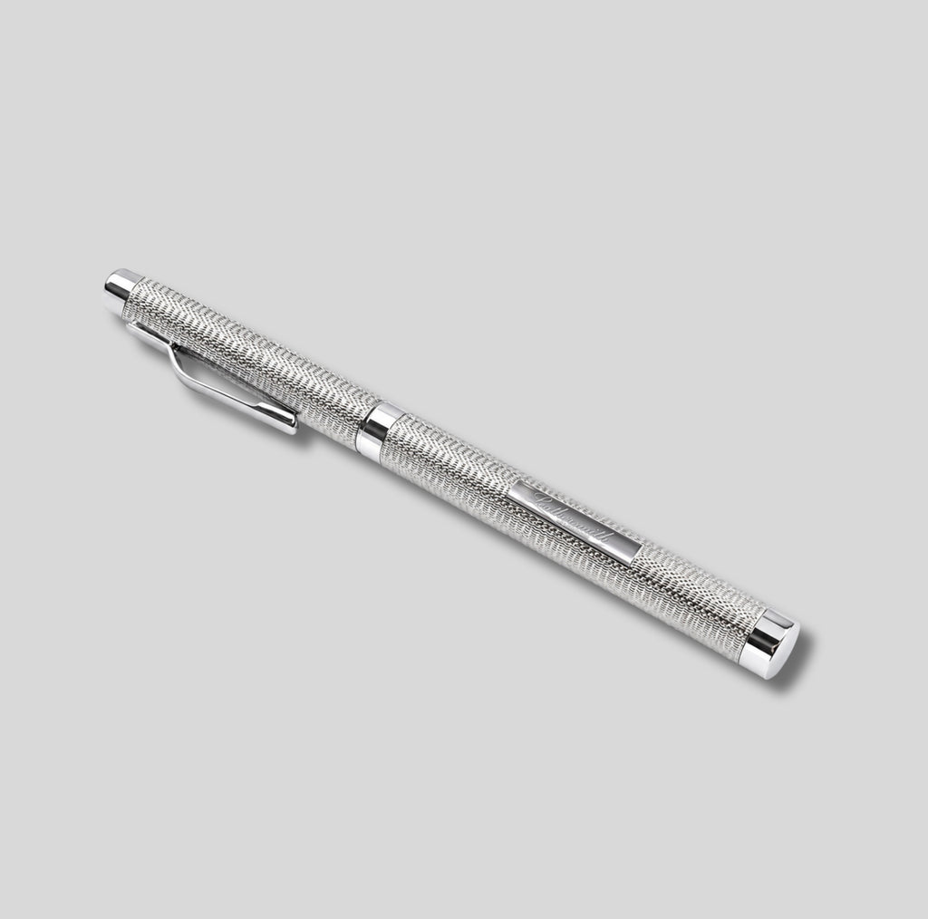 WM4ET/LS | Mayfair 925 Sterling Silver Fountain Pen - Hand Engine-Turned Barleycorn Guilloché