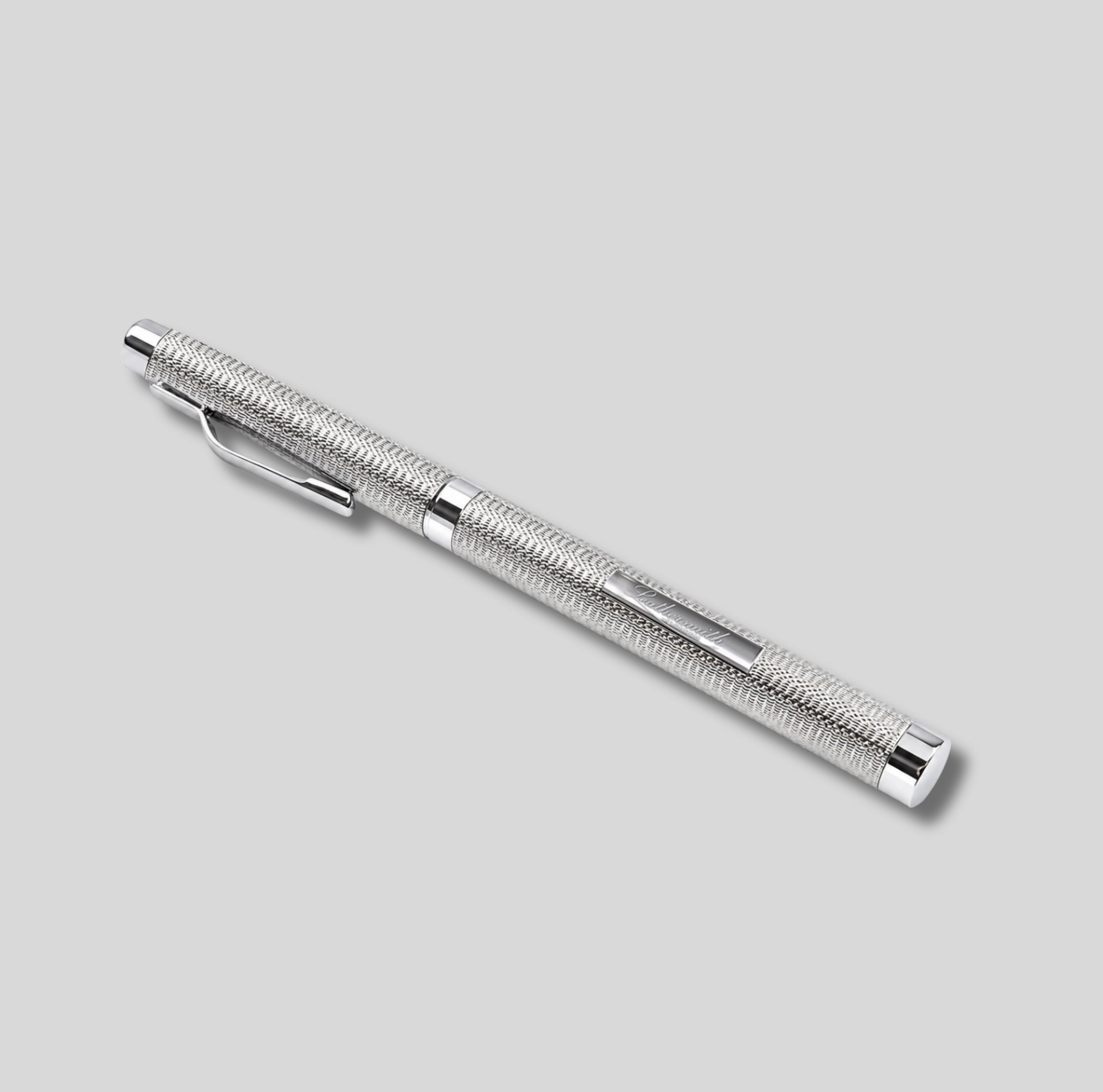 WM4ET/LS | Mayfair 925 Sterling Silver Fountain Pen - Hand Engine-Turned Barleycorn Guilloché