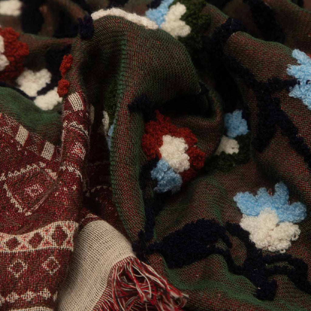 SCARF17258 | Green Soft Embroidered Floral Scarf
