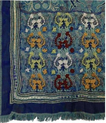SCARF18597 | Blue Embroidered Patchwork Scarf