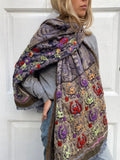 SCARF18597 | Lilac/Blue Soft Cotton Embroidered Floral Scarf