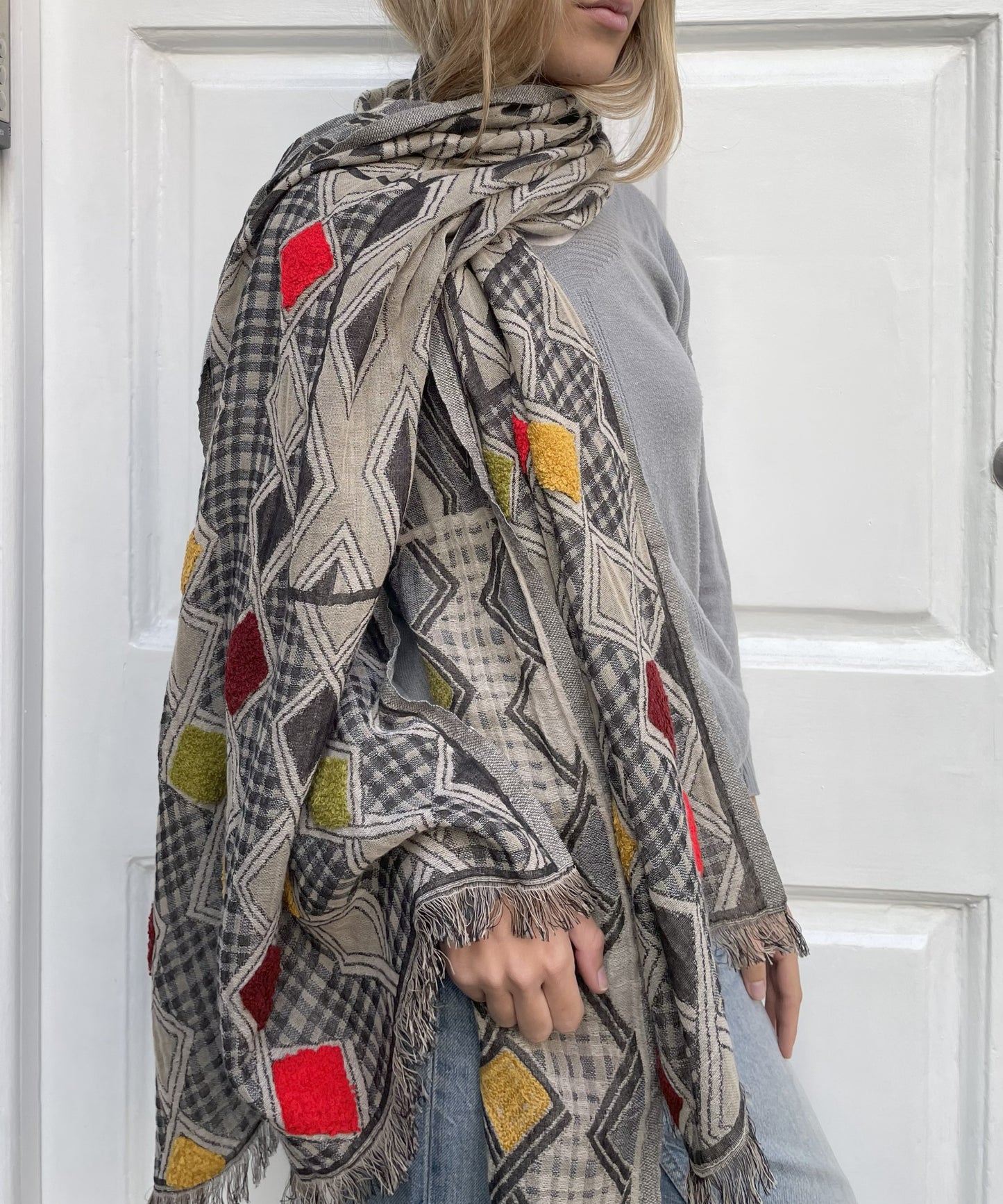 SCARF19598 | Argyle Embroidered Scarf - Pre Order
