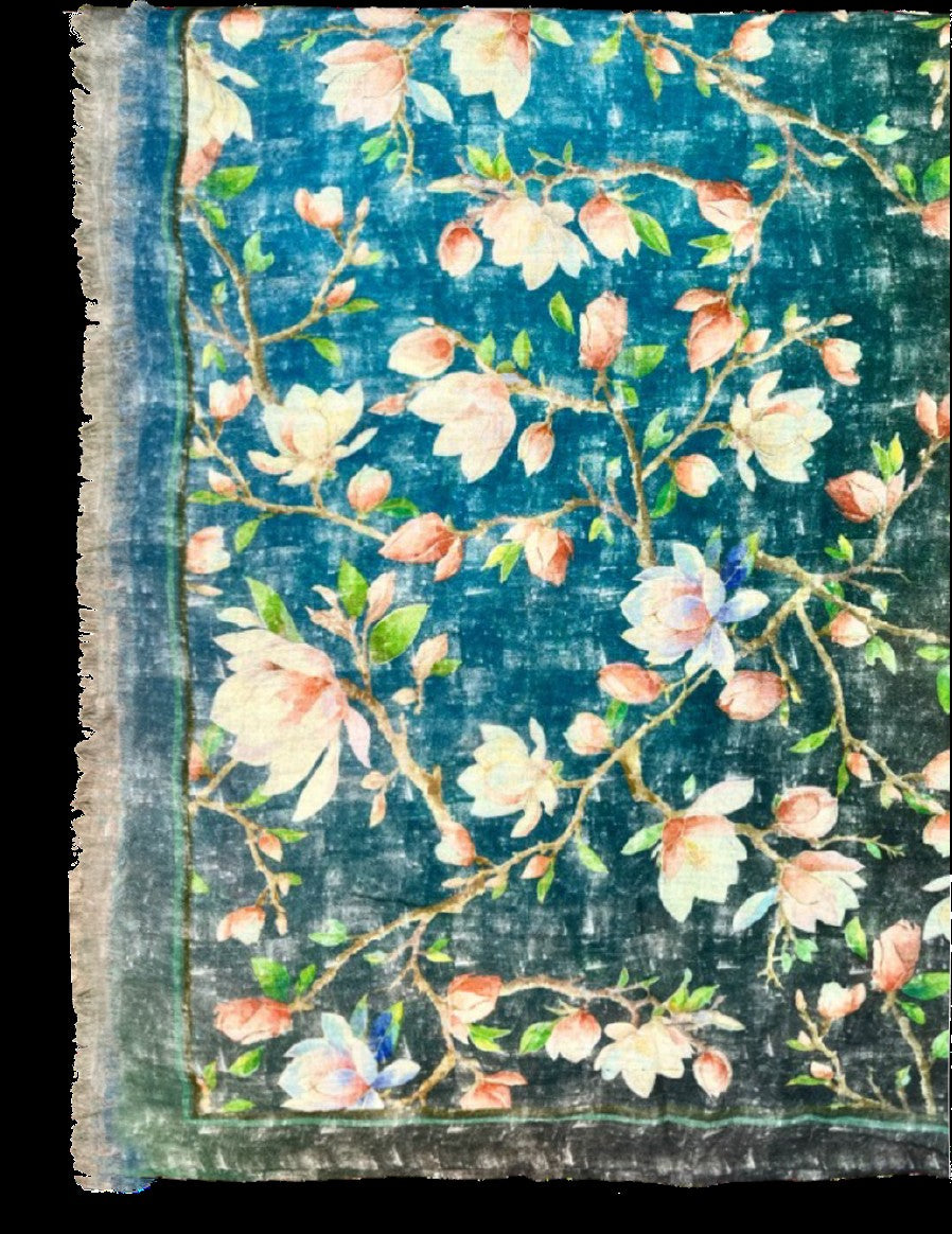 SCARF19780 | Aqua Blue Cashmere Mix Printed Scarf