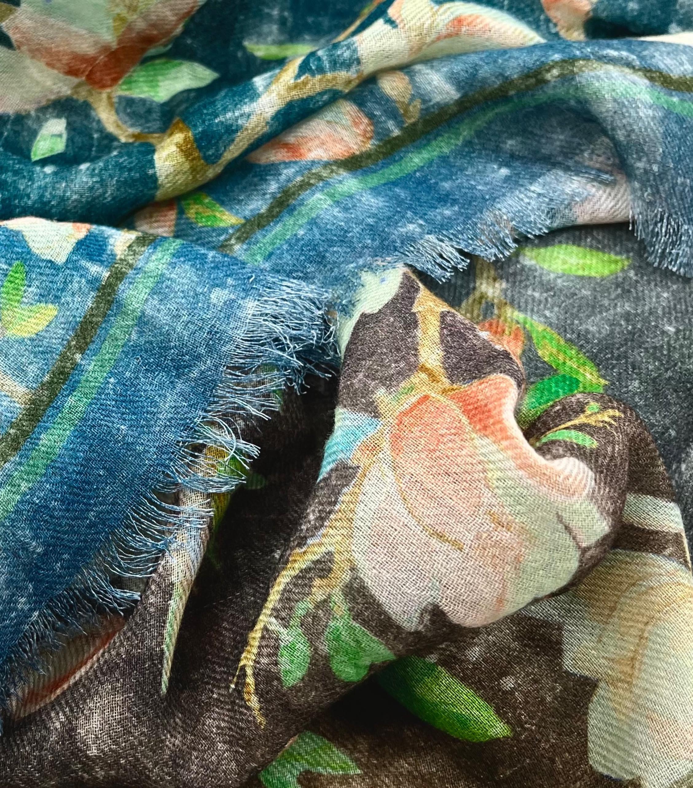 SCARF19780 | Aqua Blue Cashmere Mix Printed Scarf
