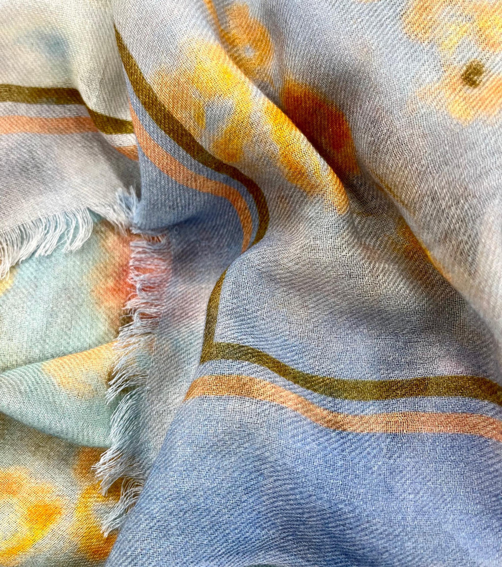 SCARF19780 | Powder Blue Cashmere Mix Printed Scarf
