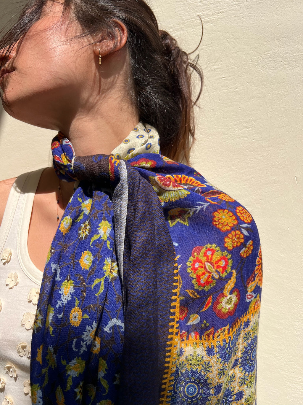 SCARF16647 | Navy/Cream Patchwork Printed Scarf