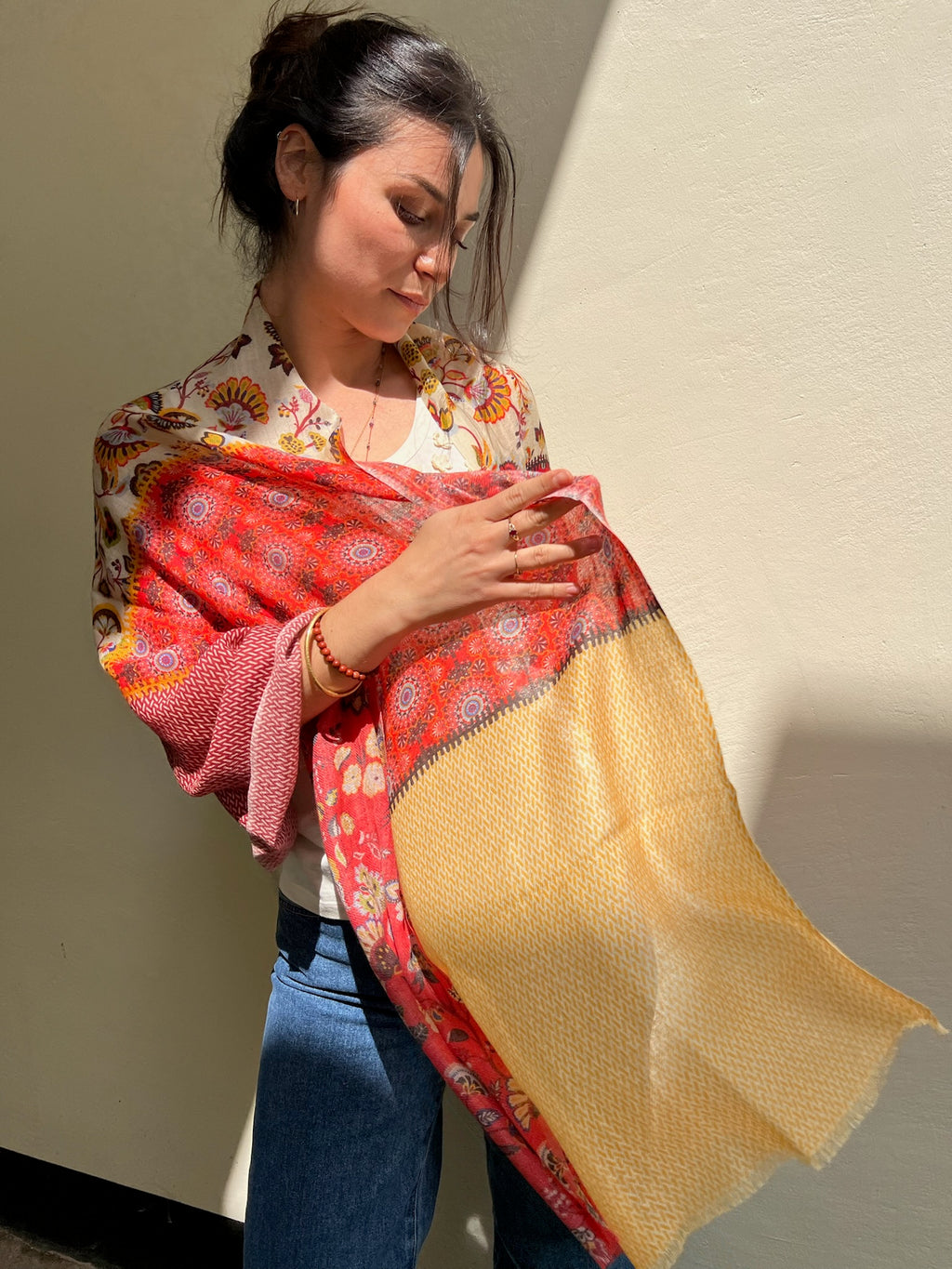 SCARF16647 | Orange/Yellow Patchwork Printed Scarf