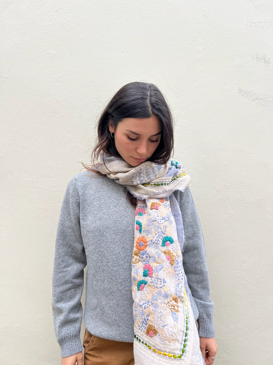 SCARF18597 | Embroidered Floral Scarf / Wild Oat - Pre Order