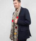 SCARF19598 | Black/Beige Argyle Embroidered Scarf
