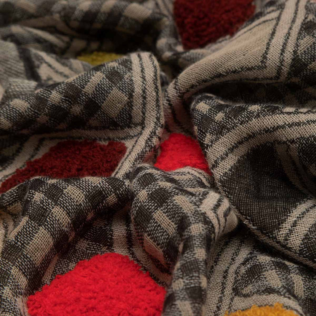 SCARF19598 | Black/Beige Argyle Embroidered Scarf