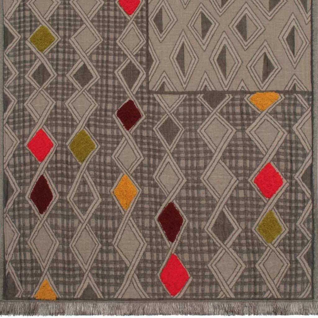 SCARF19598 | Black/Beige Argyle Embroidered Scarf