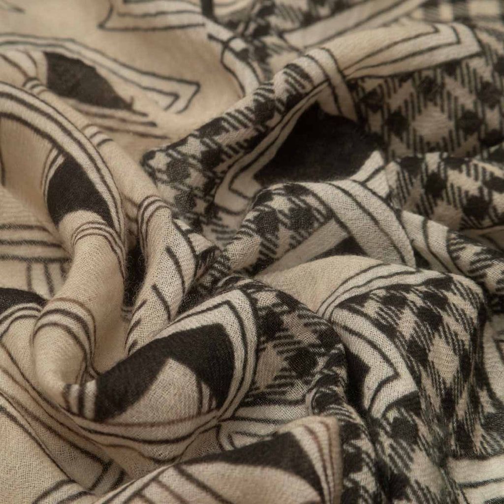 SCARF19572 | Beige/Black Argyle Printed Scarf