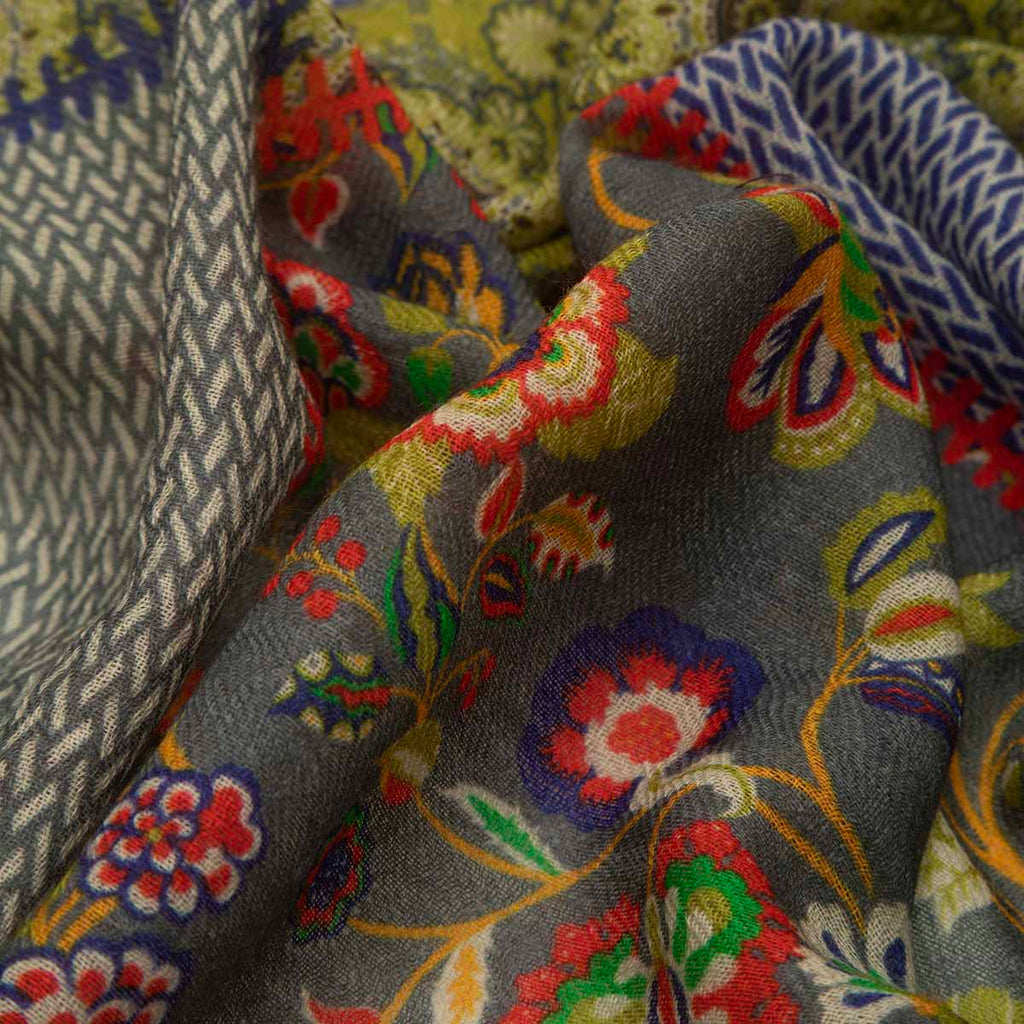 SCARF16647 | Green/Yellow Patchwork Printed Scarf