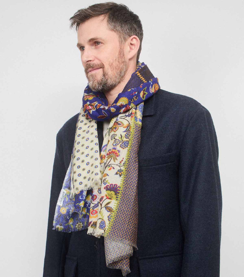 SCARF16647 | Navy/Cream Patchwork Printed Scarf
