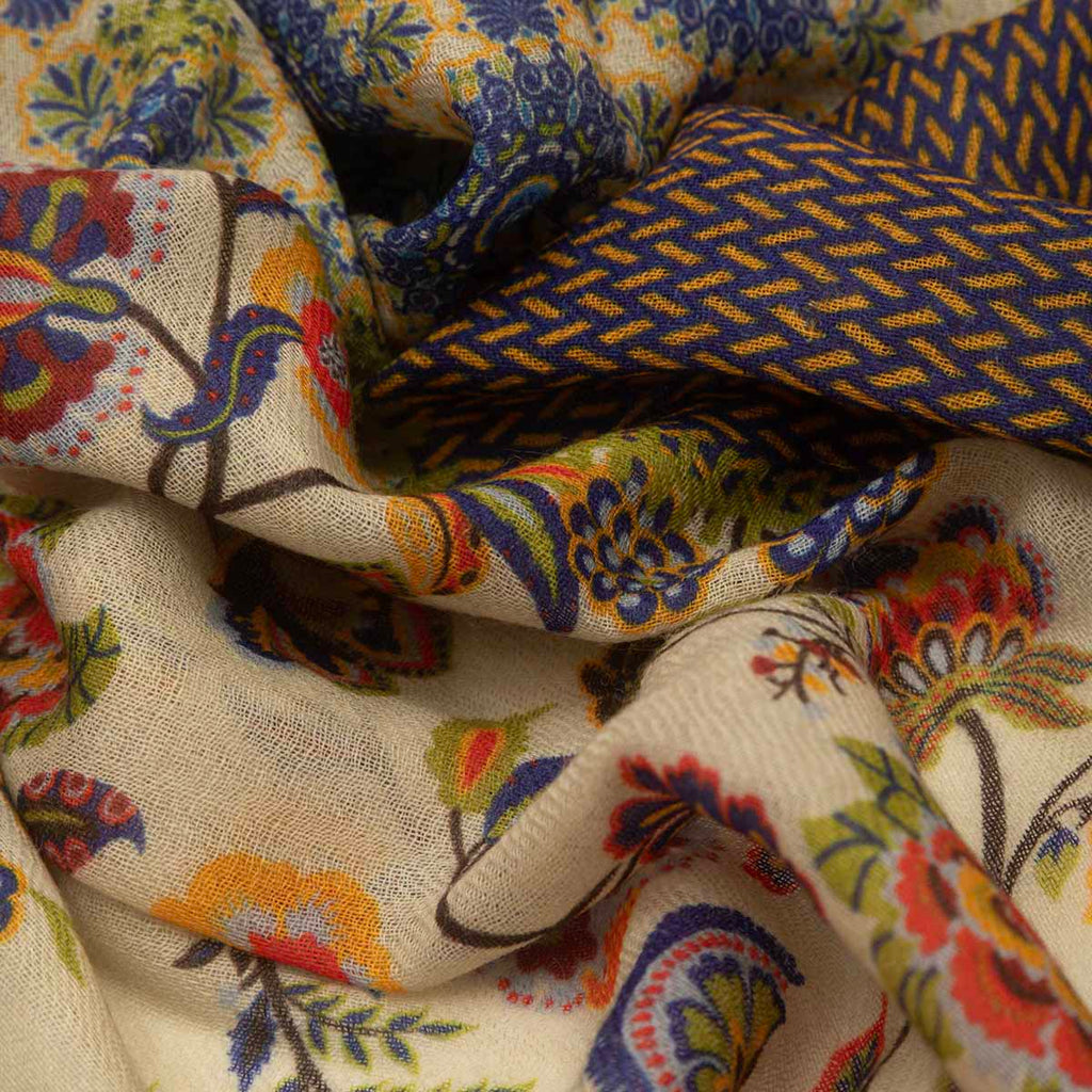 SCARF16647 | Navy/Cream Patchwork Printed Scarf