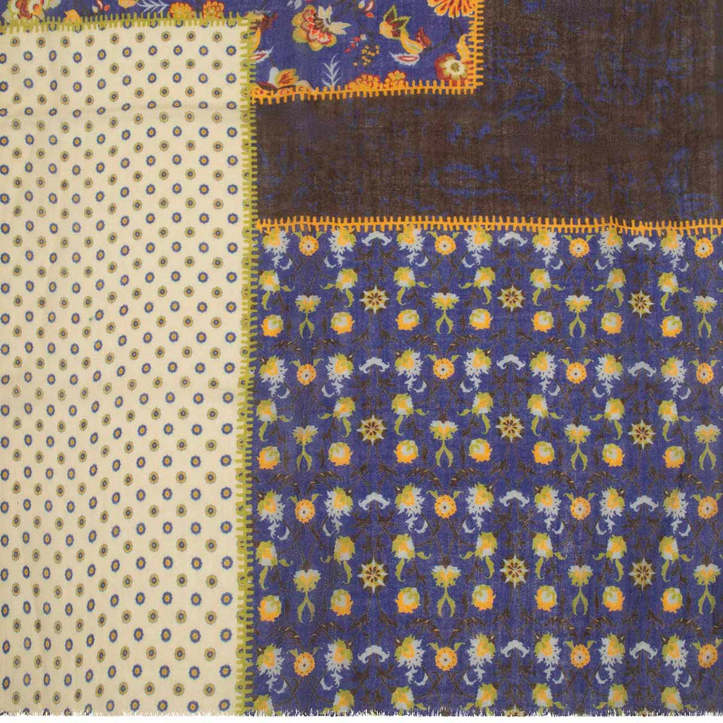 SCARF16647 | Navy/Cream Patchwork Printed Scarf