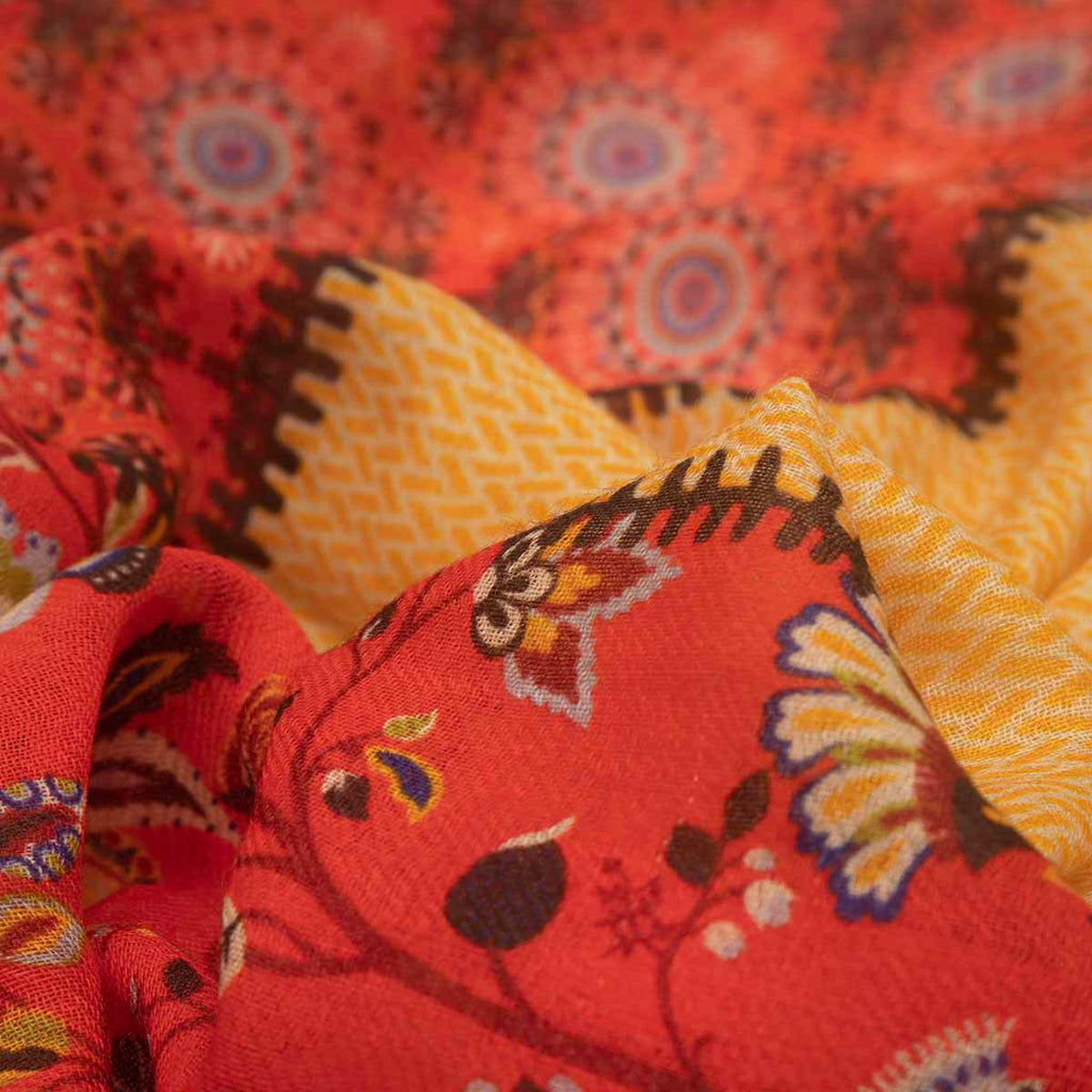 SCARF16647 | Orange/Yellow Patchwork Printed Scarf