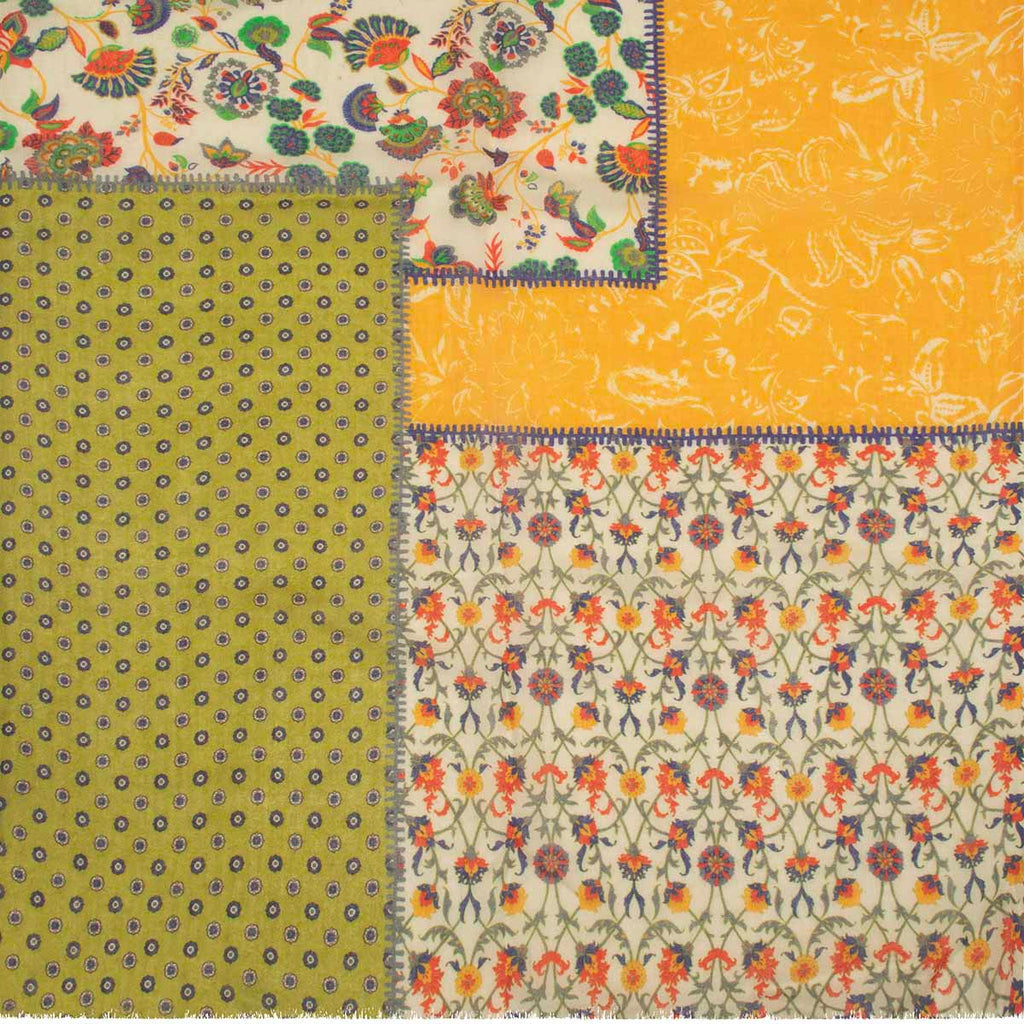 SCARF16647 | Green/Yellow Patchwork Printed Scarf