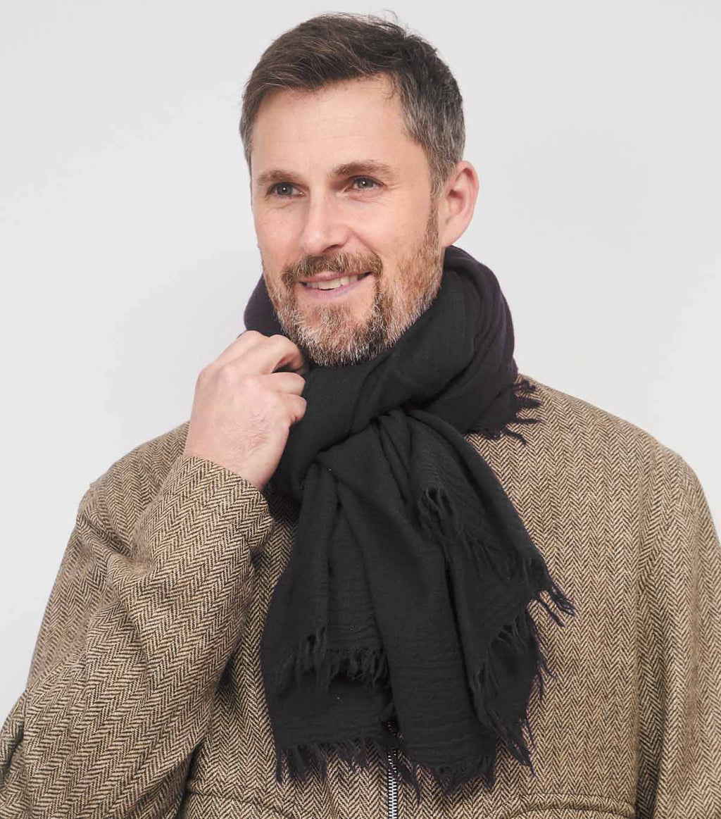 SCARF18991 | Black Textured Wool Scarf