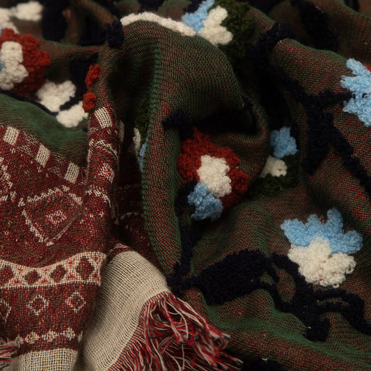 SCARF17258 | Soft Cotton Embroidered Floral Scarf - Green