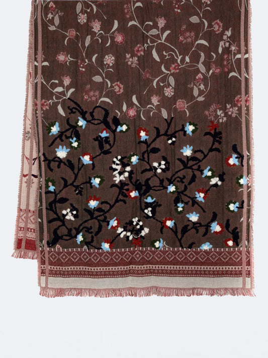 SCARF17258 | Soft Cotton Embroidered Floral Scarf - Green