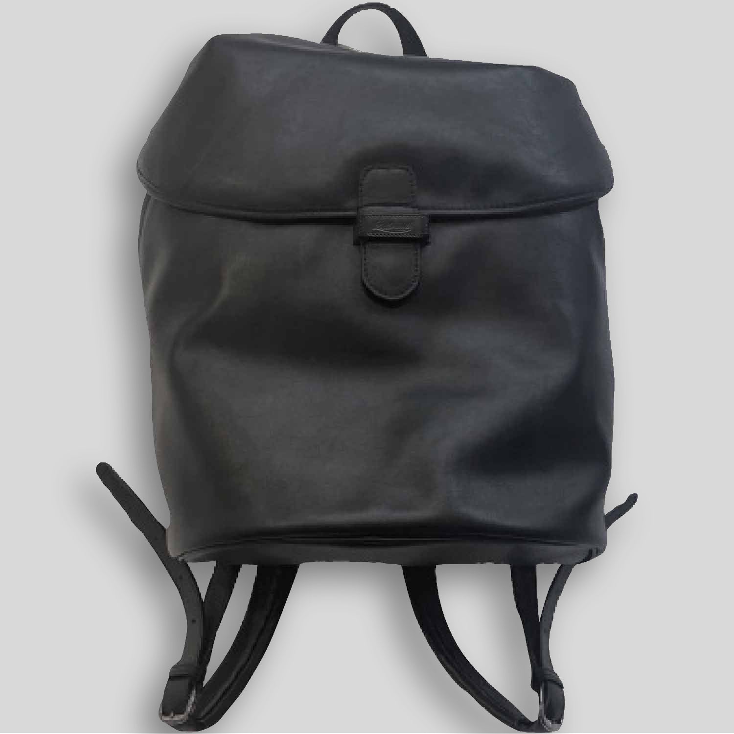 Plain black shop leather backpack